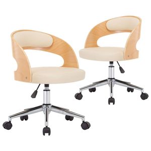 The Living Store Eetkamerstoelen - Set van 2 - Crème - Kunstleer - 48 x 53 x (66.5-74.5) cm - Ergonomisch