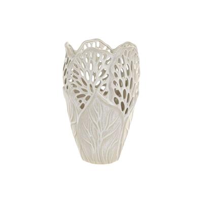 Vaas Home ESPRIT Wit Keramisch Blad van een plant 23 x 23 x 36 cm