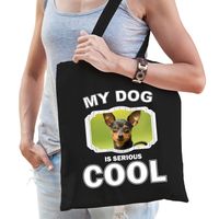 Dwergpinscher honden tasje zwart volwassenen en kinderen - my dog serious is cool kado boodschappent - thumbnail