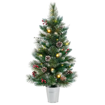 90 cm Kunstkerstboom in Pot met Verlichting en Bessen Kleine Dennenboom