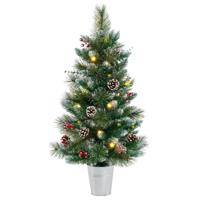 90 cm Kunstkerstboom in Pot met Verlichting en Bessen Kleine Dennenboom