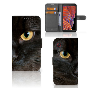 Samsung Galaxy Xcover 5 Telefoonhoesje met Pasjes Zwarte Kat