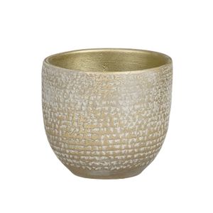 Plantenpot/bloempot Carrie terracotta champagne met flakes patroon - D14/H12 cm