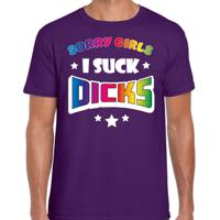 Bellatio Decorations Gay Pride T-shirt voor heren - sorry girls i suck dicks - paars - regenboog 2XL  - - thumbnail