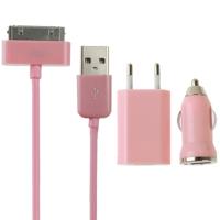 3 in 1 iPhone iPod iPad Thuislader Auto oplader Kabel Licht Roze
