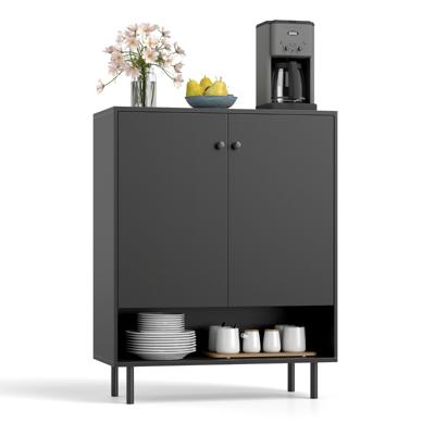 Houten Dressoirkast met Verstelbare Planken & 2 Deuren Buffetkast Keukenkast Opbergkast 75 x 35 x 95 cm Zwart