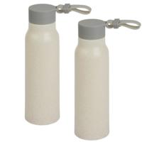 Glazen waterfles/drinkfles - 2x - beige coating - met kunststof schroefdop - 300 ml - Sportfles - Bi