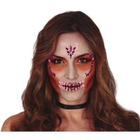 Halloween Plak diamantjes schedel/sugarskull gezicht versiering lila paars - Verkleedgezichtdecoratie - thumbnail