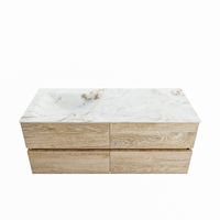 MONDIAZ VICA-DLUX 120cm badmeubel onderkast Washed Oak 4 lades. Inbouw wastafel CLOUD links 1 kraangat, kleur Frappe.
