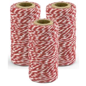 Rood/wit bakkerstouw - 3x - 50 meter - hobby materiaal - Baktouw/slagerstouw/bindtouw