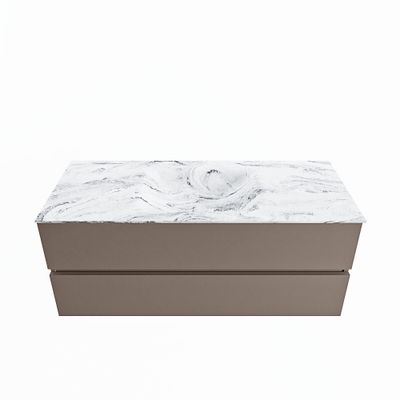 MONDIAZ VICA-DLUX 120cm badmeubel onderkast Smoke 2 lades. Inbouw wastafel CLOUD midden 1 kraangat, kleur Glace.