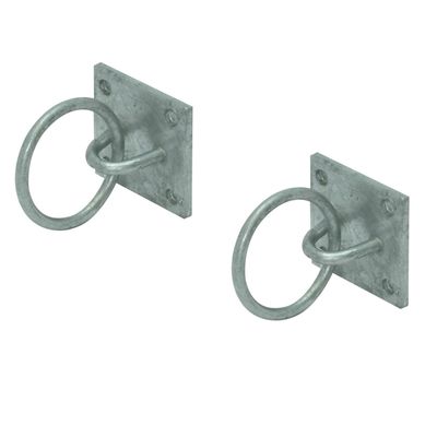 4x Aanlegringen / kettingringen op muurplaat staal verzinkt L6 x B6 x D5 cm   -