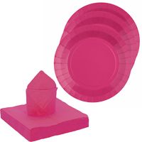 Santex servies set karton - 20x bordjes/25x servetten - fuchsia roze   -