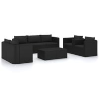 vidaXL 9-delige Loungeset met kussens poly rattan zwart