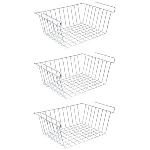 MSV Kastmandje - 3x - opberg/hang mandjes - rvs - zilver - 30 x 24 x 13.5 cm