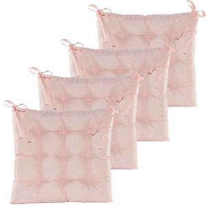 Stoelkussen gewatteerd - 4x - licht roze - 38 x 38 cm - binnen/buiten