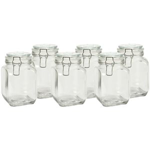 Voorraadpot/bewaarpot - 6x - Caja - 1.2L - glas - met beugelsluiting - D11 x H17 cm