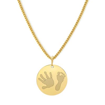 Gepersonaliseerde hand- en/of voetafdrukken ketting - Stainless steel - Goud - Rond 18 mm - Hand - , en voetafdruk