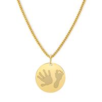 Gepersonaliseerde hand- en/of voetafdrukken ketting - Stainless steel - Goud - Rond 18 mm - Hand - , en voetafdruk