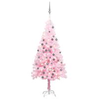 VidaXL Kunstkerstboom met verlichting en kerstballen 150 cm PVC roze