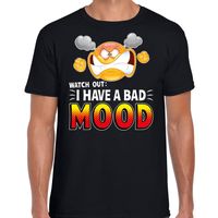 Funny emoticon t-shirt watch out i have a bad mood zwart voor he - thumbnail