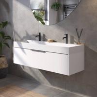 Saqu Lima voorgemonteerd badmeubel met grafiet greep incl. wastafel 120x46cm glans wit