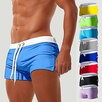 Voor heren Boardshorts Zwemshorts Lange zwembroeken Trekkoord met Mesh-voering Zak met rits Effen Kleur Sneldrogend Comfortabel Feestdagen Zwembad Hawaii Casual / sportief Slank Zwart Wit Lage Taille Lightinthebox