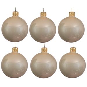 6x Glazen kerstballen glans licht parel/champagne 8 cm kerstboom versiering/decoratie   -