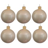 6x Glazen kerstballen glans licht parel/champagne 8 cm kerstboom versiering/decoratie   -