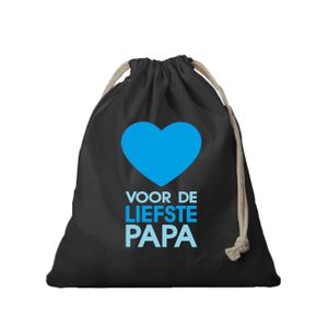 1x Canvas cadeautasje/ vaderdag tasje Liefste Papa zwart met koord 25 x 30 cm