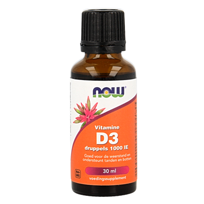 NOW Vitamine D3 druppels 1000IE 30 Milliliter