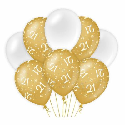 21 jaar leeftijd thema Ballonnen - 8x - goud/wit - Verjaardag - Versiering/feestartikelen 21 jaar leeftijd thema Ballonnen - 8x - goud/wit - Verjaardag - Versiering/feestartikelen
