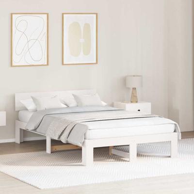 Bedframe met hoofdeinde Wit 135 x 190 cm Massief grenenhout