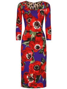 Dolce & Gabbana robe fleurie mi-longue à col rond - Violet