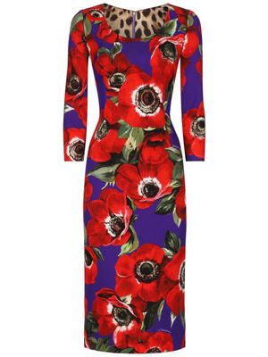 Dolce & Gabbana robe fleurie mi-longue à col rond - Violet