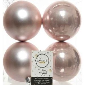 4x Lichtroze kerstballen 10 cm kunststof mat/glans