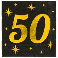 Verjaardag of Abraham/Sarah-feest servetten - leeftijd 50 jaar - 16x stuks - zwart/goud - 33 x 33 cm Verjaardag of Abraham/Sarah-feest servetten - leeftijd 50 jaar - 16x stuks - zwart/goud - 33 x 33 cm