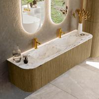 Badmeubel Mondiaz Kurve-Dlux | 170 cm cm | Meubelkleur Dusk | Wastafelkleur Glace | Solid surface | Wasbak beiden zijden spoelbak | 2 kraangaten