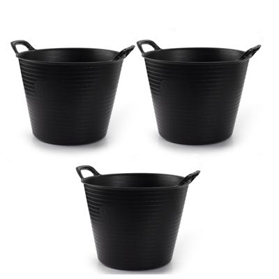 Plasticforte flexibele emmer/kuip - 3x - zwart - rond - 25L - 42x38x33cm