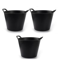 Plasticforte flexibele emmer/kuip - 3x - zwart - rond - 25L - 42x38x33cm