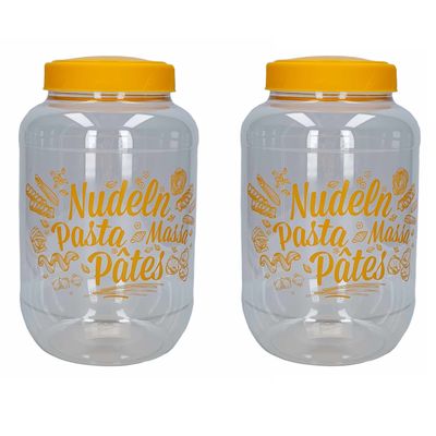 3x stuks pasta voorraadpot/bewaarpot gele deksel 3700 ml kunststof 15,5 x 25 cm