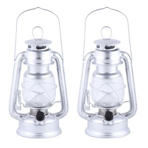 Set van 2x stuks LED lantaarn/windlicht zilver op batterijen 11,5 x 15 x 24 cm