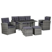 vidaXL 6-delige Loungeset met kussens poly rattan grijs - thumbnail