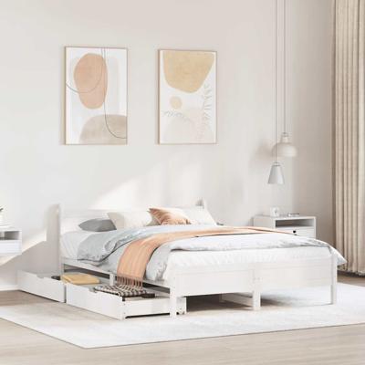 Bedframe zonder matras massief grenenhout wit 120x200 cm