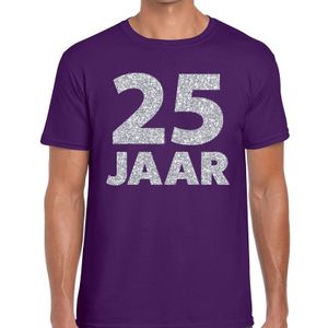 25 jaar zilver glitter verjaardag/jubilieum shirt paars heren