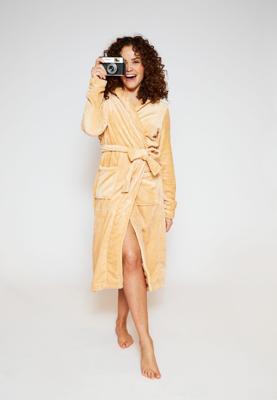 Damesbadjas fleece vanilla met capuchon - Charlie Choe -m