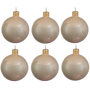6x Glazen kerstballen glans licht parel/champagne 6 cm kerstboom versiering/decoratie   -