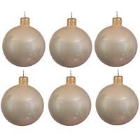 6x Glazen kerstballen glans licht parel/champagne 6 cm kerstboom versiering/decoratie   -