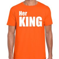 Her king t-shirt oranje met witte letters voor heren