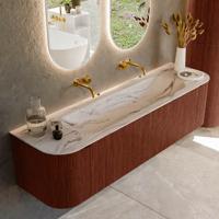 Badmeubel Mondiaz Kurve-Dlux | 170 cm | Meubelkleur Ruby | Wastafelkleur Nata | Solid surface | Wasbak midden spoelbak | Zonder kraangat(en)